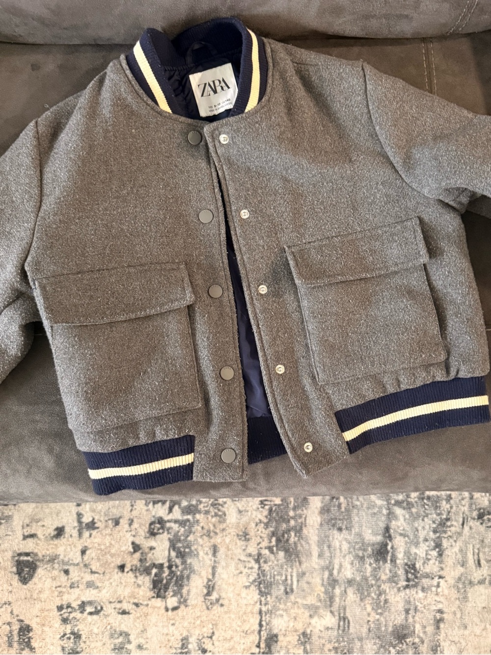 Zara Kids Gray Jacket with Navy and Cream Trim